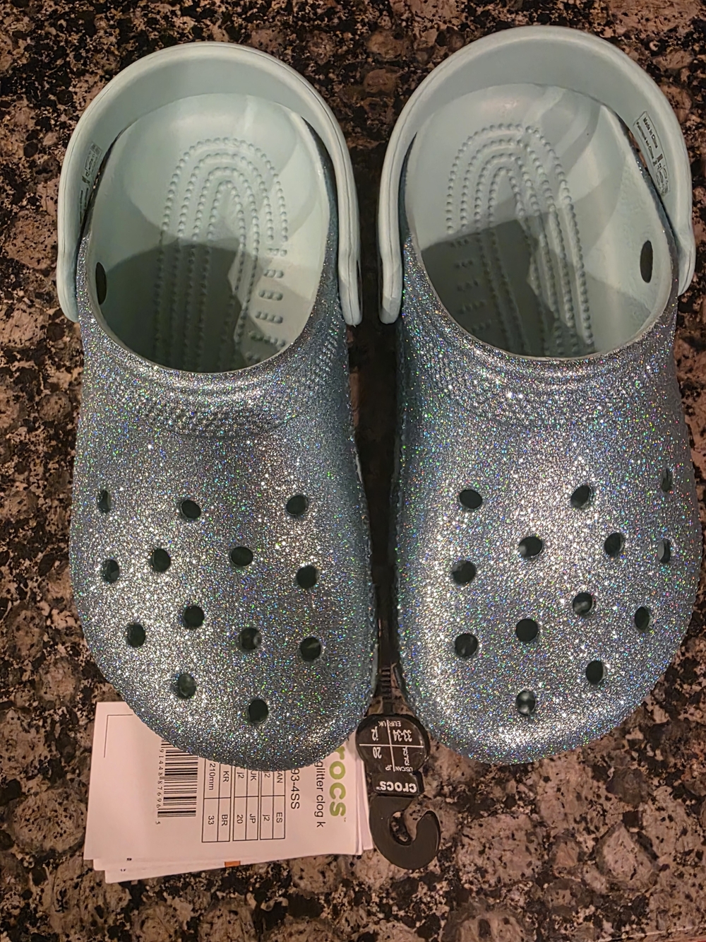 CROCS Kids' Glitter Classic Iredescent Clog - Light Blue NWT